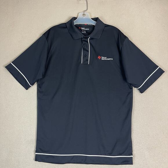 Texas Instruments Polo Shirt Mens M Black Performance Golf Stretch Short Sleeve - Picture 1 of 9